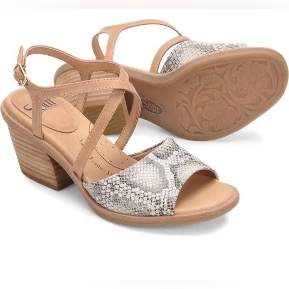 Sofft PiarA Sandals Beige Gray Snake Skin Print Leather‎ Strappy Sz 10